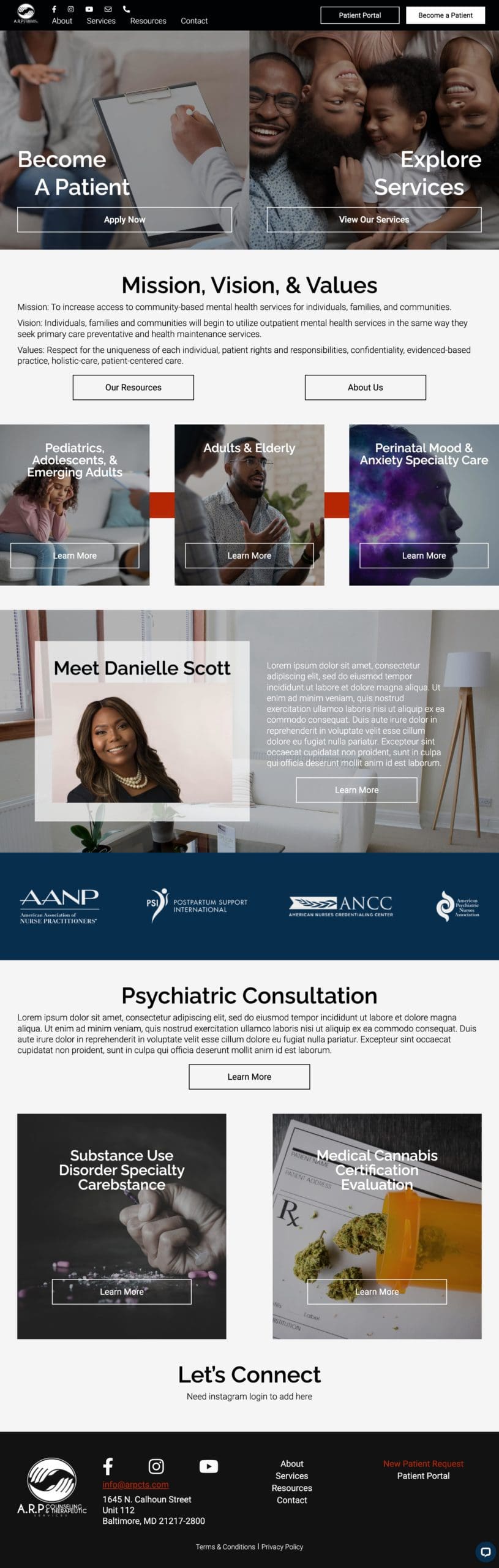 arp counseling website example